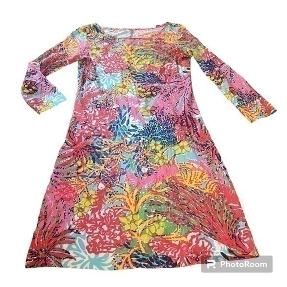 Lilly Pulitzer pastel coral 3/4 sleeves tropical dress